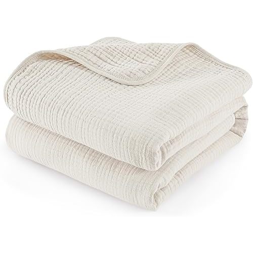 david's kids Baby Muslin Blankets 47" X 47", 4-Layer 100% Cotton Muslin Blanket for Summer, Ultra Soft Breathable and Lightweight Receiving Blanket for Boys Girls, Gentle Baby Wrap Swaddle, Oat Milk