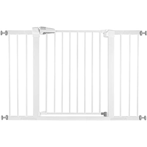 BABELIO Metal Baby Gate Dog Gate 29''-48'' Auto Close Extra Wide Pet Gate for Stairs & Doorways, Pressure Mounted Walk Thru Child Gate with Door, NO Need Tools NO Drilling, with Wall Cups
