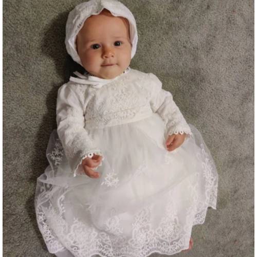 Baptism Dress and bonnett, Baby Girls Long Sleeve Baptism Dress Christening Gown Christening Dress, Girls Gown, Infant Lace Blessing Gown Bonnet