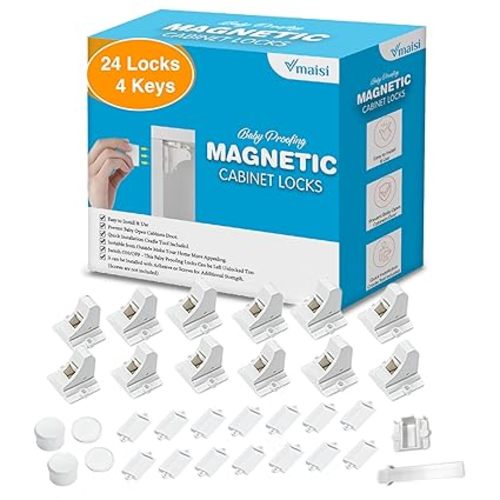 20 Pack Magnetic Cabinet Locks Baby Proofing - Vmaisi Children Proof Cupboard Drawers Latches - Adhesive Easy Installation