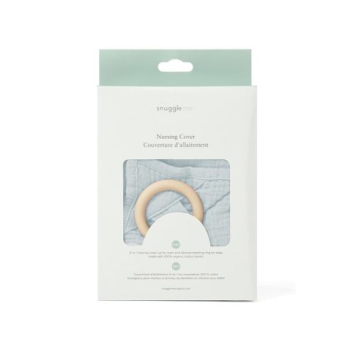 snuggle me® Nursing Cover - 100% Organic Cotton Muslin Nursing Cover Up for Breastfeeding with a BPA-Free Silicone Teether Ring, Ultra-Soft & Lightweight (33.5″ × 39.4″)
