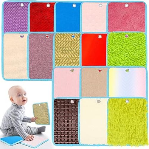 Wettarn 16 Set Mini Sensory Mats Assorted Textured Floor Tiles Sensory Walls Pads Classroom Play Mats for Autistic Children Room Calming Activity(Rectangle)