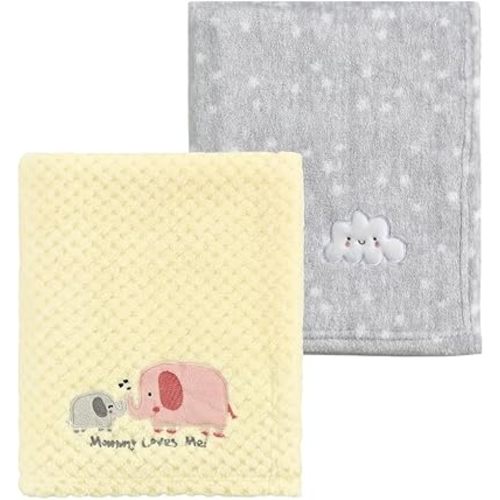 2Pcs 30''X40'' Cute Cozy Fluffy Warm Baby Blankets for Infants Toddlers' Bedding Crib Cot Stroller - Grey Cloud + Elephant