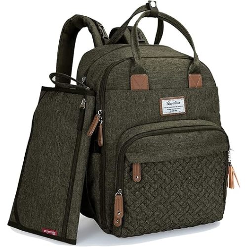 RUVALINO Diaper Bag Backpack, Neutral All-in-One Baby Bags for Boy Girl, Multifunction Large Travel Backpack (Olive Green)