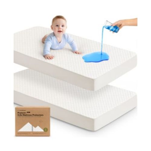 2-Pack Protect+ Waterproof Crib Mattress Protector Covers, Quin Quilted Cotton Baby Mattress Topper, Toddler Crib Sheets
