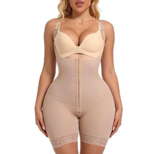 Voxshe Women's Shapewear Bodysuit Tummy Control Compression Garment Open Bust Body Shper Thigh Length (Color: Beige)