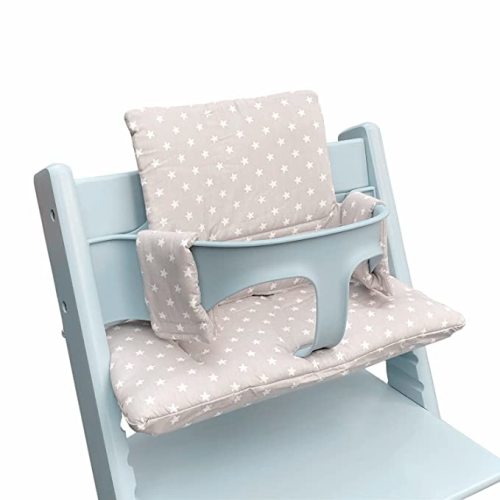 ZARPMA Highchair Cushion Compatible with Stokke Tripp Trapp Chiar High Chair Insert Cotton Fabric Cover Filled with Cotton Padding (Grey Stars)