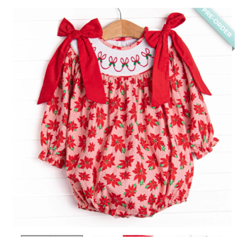 Poinsettia Promise Smocked Bubble, Red – Stitchy Fish