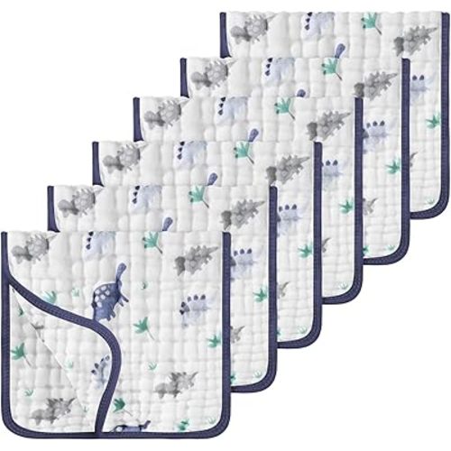 Looxii Muslin Burp Cloths 100% Cotton Large 20''x10'' Extra Soft and Absorbent 6 Pack Baby Burping Cloth for Boys Girls (Dinosaurs)