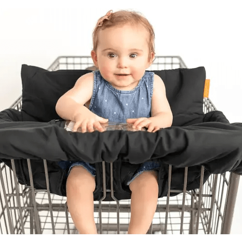 2-in-1 Cushy High Chair Cover and Shopping Cart Cover for Baby, Comfortable Cover for Grocery Cart, Universal Fit Cart Cover for Babies, Includes Storage Pouch - Black