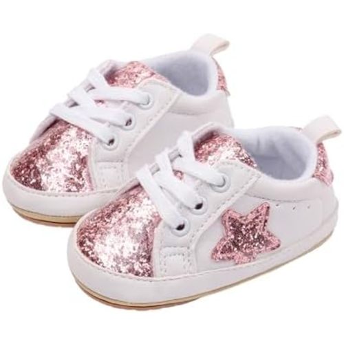 Baby Sneakers Contrast Color Sequins Shoelace Soft Sole Non-Slip Infant First Walking Shoes for Spring Fall 0-18 M