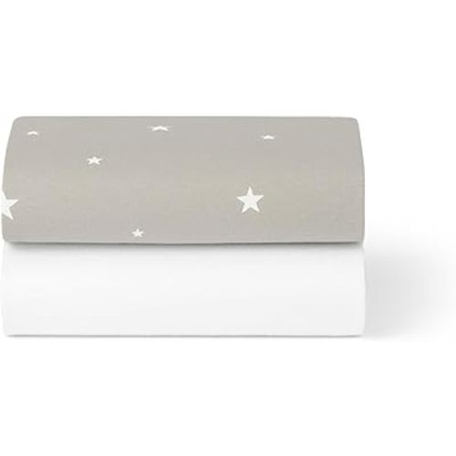 Baby Crib Sheets - Fits SnuzPod 3, 5 & Studio, 100% Jersey Cotton Baby Bassinet Sheets, Machine Washable, Tumble Dryer Safe, Breathable, Universal Fit 17”x31”, 2 Pack, White/Star