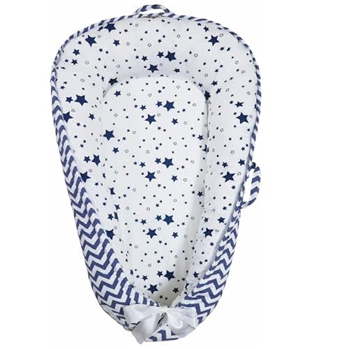 Aila+Aiden Baby Lounger | Organic Cotton Infant Lounger| Reversible, Adjustable & Portable Floor Lounger |Supervised Use | Soft, Breathable, Washable Cover - Star Collection (Blue)