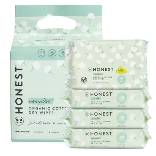 The Honest Company 100% Pure Organic Cotton Dry Wipes | Multi-Use Disposable Facial Cloth and Baby Wipe | Hypoallergenic and Gentle on Skin | 192 Count