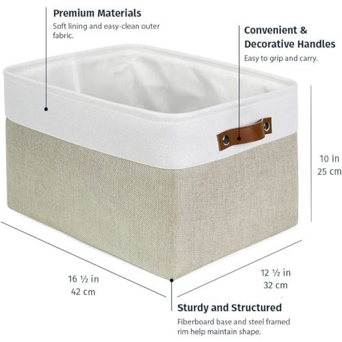 OrganiHaus Extra Large Fabric Storage Baskets for Shelves 3 Pack, 16x13in Closet Storage Bins for Shelves, Cloth Baskets for Organizing, Linen Closet Organizers, Fabric Storage Bin, Beige/White - Extra Large - 3pc - Beige / Off-White