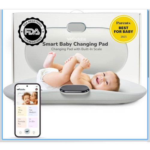 Woddle Multifunctional Smart Baby Changing Pad with Medical Grade Scale for Critical Weight Monitoring + AI App, Noise Machine, Warmer, Night Light, Touchscreen Tracker, All-in-One