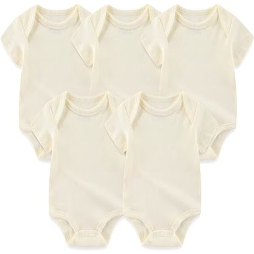 MAMIMAKA Newborn Baby Short Sleeve Bodysuit Cotton One-Piece Baby Clothes 5-Pack, 0-12 Months