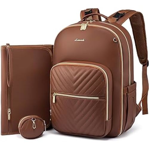 LOVEVOOK Leather Diaper Bag Backpack, Quilted Baby Bag with Changing Pad & Pacifier Holder, Waterproof Travel Diaper Bags for Baby Boys Girls, Stylish and Large Capacity, Brown
