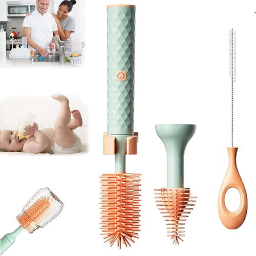Electric Bottle Brush, Baby Bottle Brush Cleaner Water Bottle Cleaning Kit, Bottle Brushes for Cleaning, Straw Cleaner Brush for Newborns,4 Packs Set(Green)