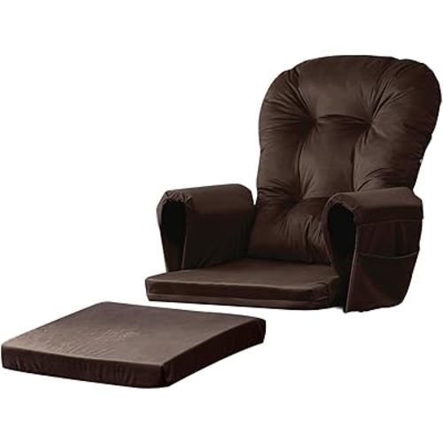 Lucky Monet 5Pcs Glider Rocker Replacement Cushions - Velvet Glider Cushions Replacement Set with Side Storage Pockets, Thick Glider Chair Cushions Washable & Non Slip, Cushion ONLY - Brown