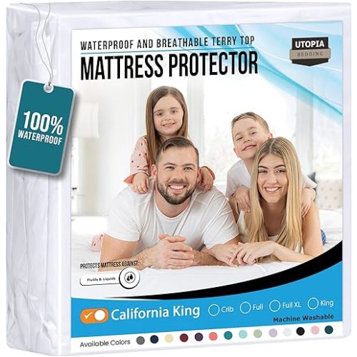 Utopia Bedding Waterproof Mattress Protector California King Size, Premium Terry Mattress Cover 200 GSM, Breathable, Fitted Style with Stretchable Pockets (White)