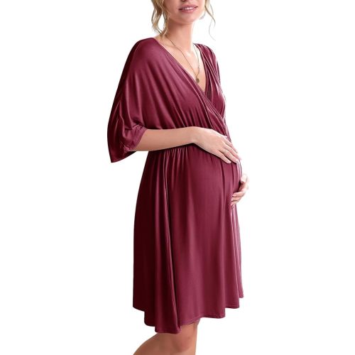 Ekouaer 3 in 1 Labor/Delivery/Hospital Gown Maternity Dress Nursing Nightgown Sleepwear for Breastfeeding