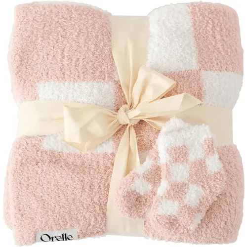 Orelle Checkered Baby Blanket and Socks Set | Pink