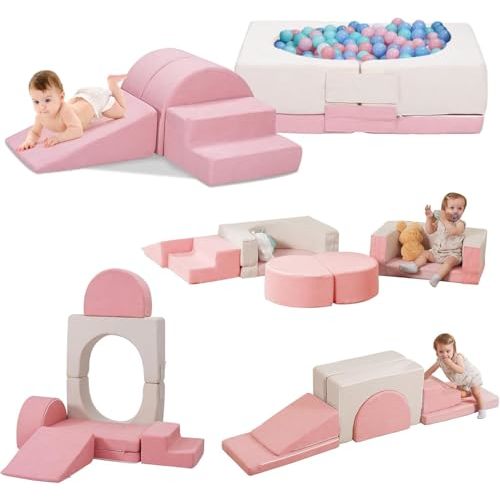 HAHASOLE Foam Climbing Toys for Toddlers, Climbing Blocks with Ball Pit, Convertible Climb and Crawl Activity Playset, High-Density Foam Soft Play Equipment for Boys & Girls Indoor(Excluding Balls)