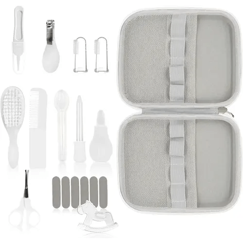 19 in 1 Baby Grooming Kit,Newborn Nursery Health Care Set Include Hair Brush Comb Finger Toothbrush,Nail Clippers,etc. for Infant Toddlers Boys Girls Kids,Baby Essentials (White)