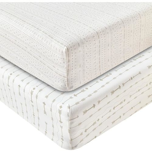 100% Cotton Crib Sheets for Baby Boys Girls, Natural Fitted Crib Mattress Sheet for Standard Crib and Toddler Mattress, Ultra Soft Breathable Crib Sheets, 28” x 52” (2 Pack Arrow)