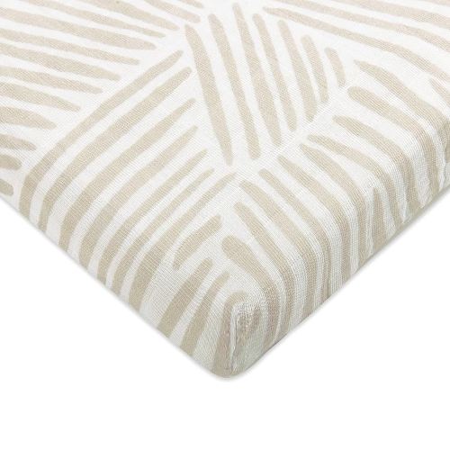 Babyletto 100% Organic Cotton All-Stages Midi Crib Sheet, GOTS-Certified, Fitted 360°, Ultra-Soft and Breathable Muslin - Oat Stripe