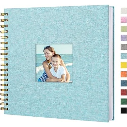 Scrapbook Photo Album Linen Cover, 10 x 10 Inch Hardcover Kraft White Pages Memory Book, for Travel Wedding Guest Book Christmas Baby Shower (40 Sheets/ 80 Pages,Light Blue)
