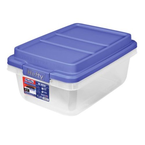Hefty 18 Quart Clear Plastic Latched Storage Bin with Blue HI-RISE Lid, Adult