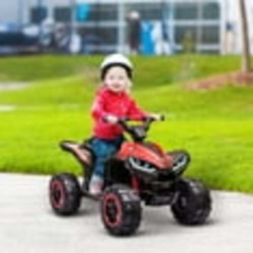 Aosom 12V Kids ATV Quad Car with Forward & Backward Function, Four Wheeler for Kids with Wear-Resistant Wheels, Music, Red