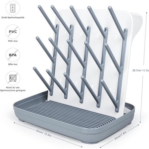 Termichy Baby Bottle Drying Rack: Large Vertical Bottle Dryer Rack Holder - Space Saving Standing Dring Rack for Baby Bottles and Pump Part Cleaning (Gray)