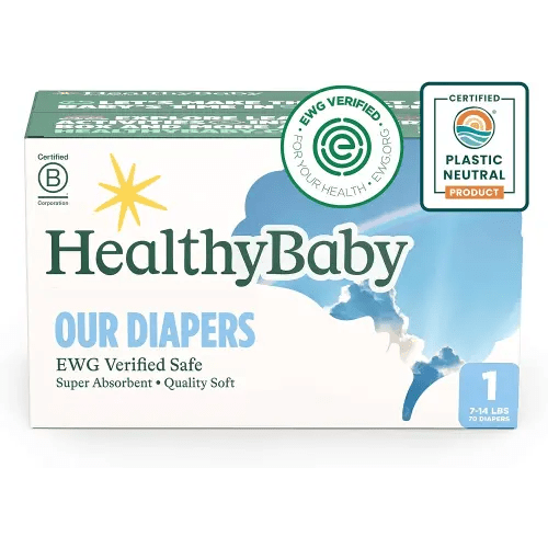 Our Diapers | EWG Verified Safe & Plant-Based Diapers | Leak Protection | Soft Organic Cotton Shell | Chlorine-Free Diaper for Sensitive Skin | Size 1 (7-14lbs) 70 Count