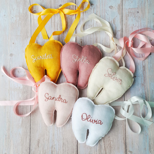 Custom Name Tooth Fairy Pillow with Pocket, Hand embroidered name tooth fairy pillow, Personalized Tooth Cushion,Keepsake Baby Shower Gift