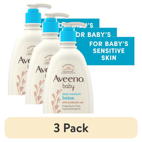 (3 pack) Aveeno Baby Daily Moisture Body Lotion for Sensitive Skin with Natural Colloidal Oatmeal, Suitable for Newborns, 18 FL OZ