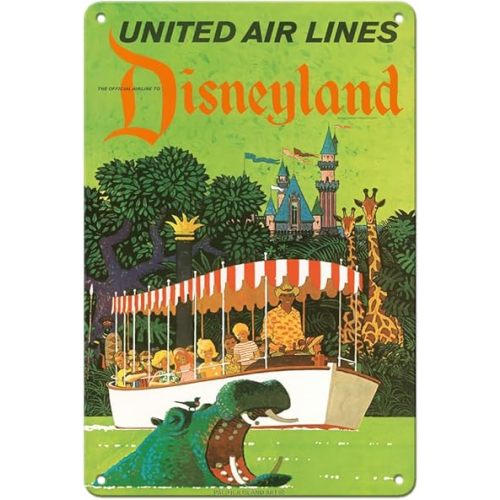 Pacifica Island Art California - Jungle Cruise Hippo - United Air Lines - Vintage Airline Travel Poster by Stan Galli c.1960s - 8 x 12 inch Vintage Metal Tin Sign