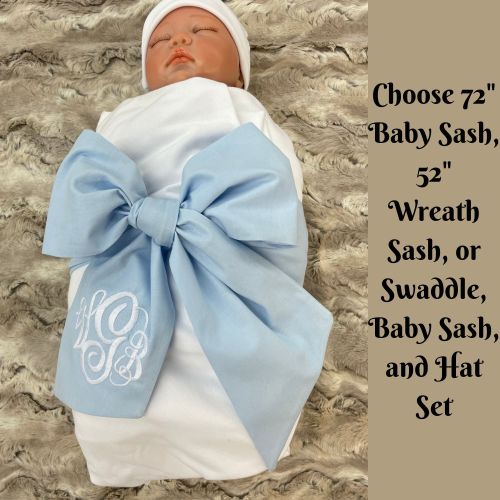 34 Colors- Monogrammed Newborn Infant Baby Cotton Bow Sash, Maternity Photography Prop, Monogrammed Newborn Wrap, Baby Photo Prop, Big Bow