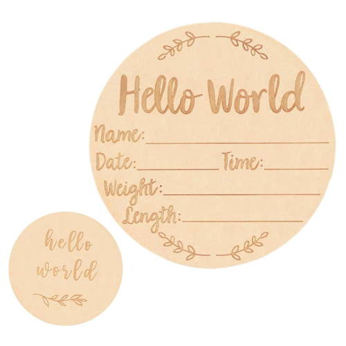 Wooden Baby Announcement Sign, 5.9Inches Hello World Newborn Signs, Double Sided Birth Announcement Sign, Lovely Babies Name Plaques for Photo Prop Ba-by Shower Hospital Nursery Gift.