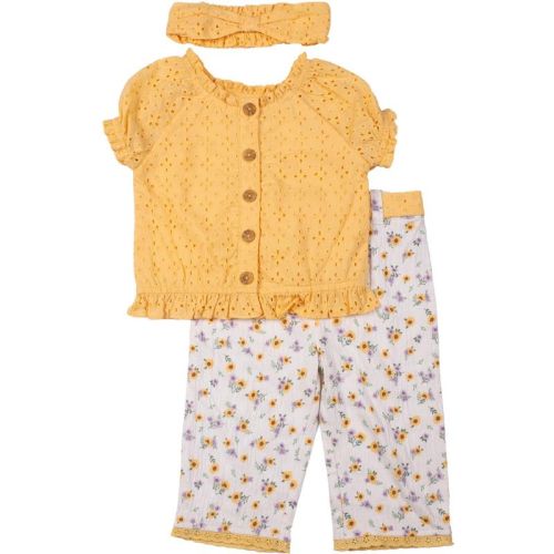 Little Lass Baby Girls 2-piece Culotte Set With Hair Accessory, Yellow, Size 0/3m