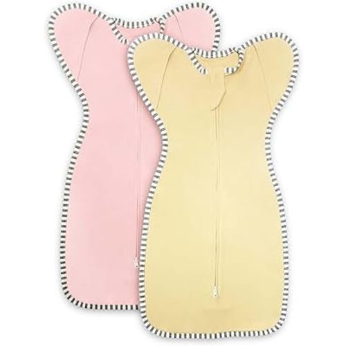 Baby Swaddle 0-3 Months Sleep Sack, 2-Pack Transition Swaddle 0-3 Months Arms up with 2-Way Zipper Arms in/Out 100% Cotton 0.8 Tog Newborn Swaddles Baby Sleep Sack for Girls (Small 5-14lbs)
