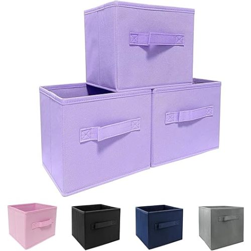 Purple Storage Bins [3 Pack] 9.0"x7.5"x7.5",Mini Storage Box Fabirc Foldable Closet Toy Organizer Collapsible Cloth