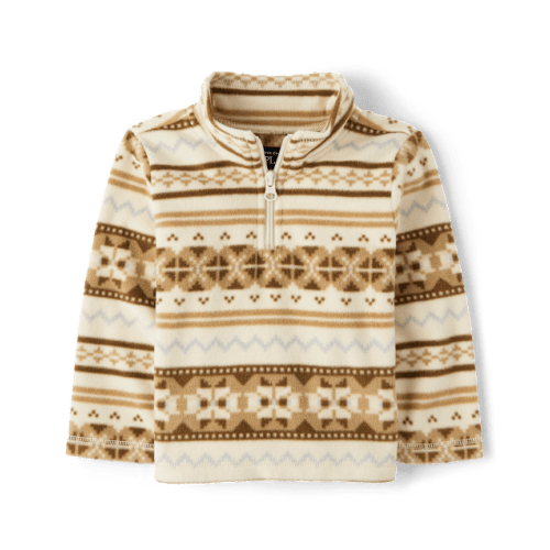 Toddler Boys Print Microfleece Half Zip Pullover - Brown