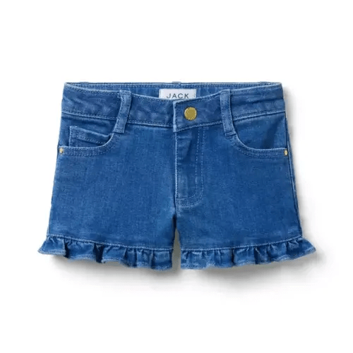 Girl Deep Blue Wash Denim Ruffle Hem Short In Medium Wash by Janie and Jack