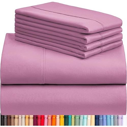 LuxClub 6 PC King Sheet Set, Breathable Luxury Bed Sheets, Deep Pockets 18" Wrinkle Free Cooling Bed Sheets Machine Washable Hotel Bedding Silky Soft - Light Plum King