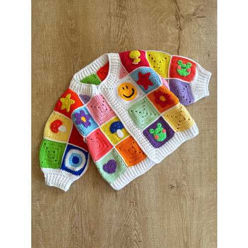 Crochet Baby Cardigan: Colorful Patchwork Sweater