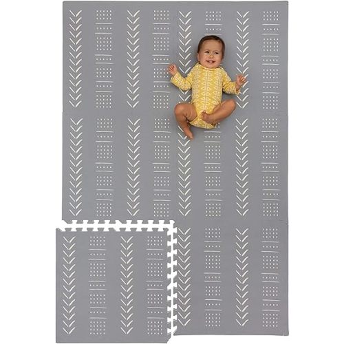 CHILDLIKE BEHAVIOR Baby Play Mat - Play Pen Tummy Time Mat & Crawling Mat Foam Play Mat for Baby with Interlocking Floor Tiles 72x48 Inches Puzzle - Baby Floor Mat Infants & Toddlers (X-Large, Grey)