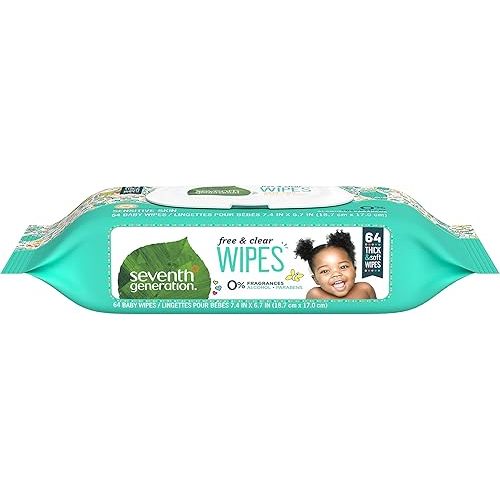 Seventh Generation Baby Wipes Sensitive Protection with Snap Seal Unscented Baby Wipes 64 Count